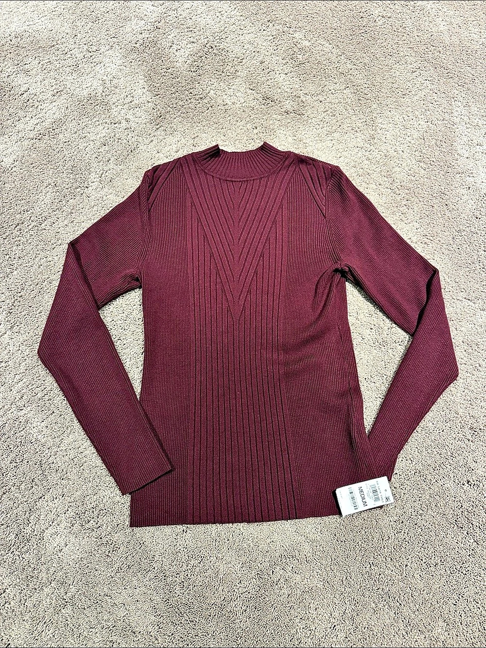 International Concepts Ribbed Mock Neck Sweater in Burgundy Size Medium NWT